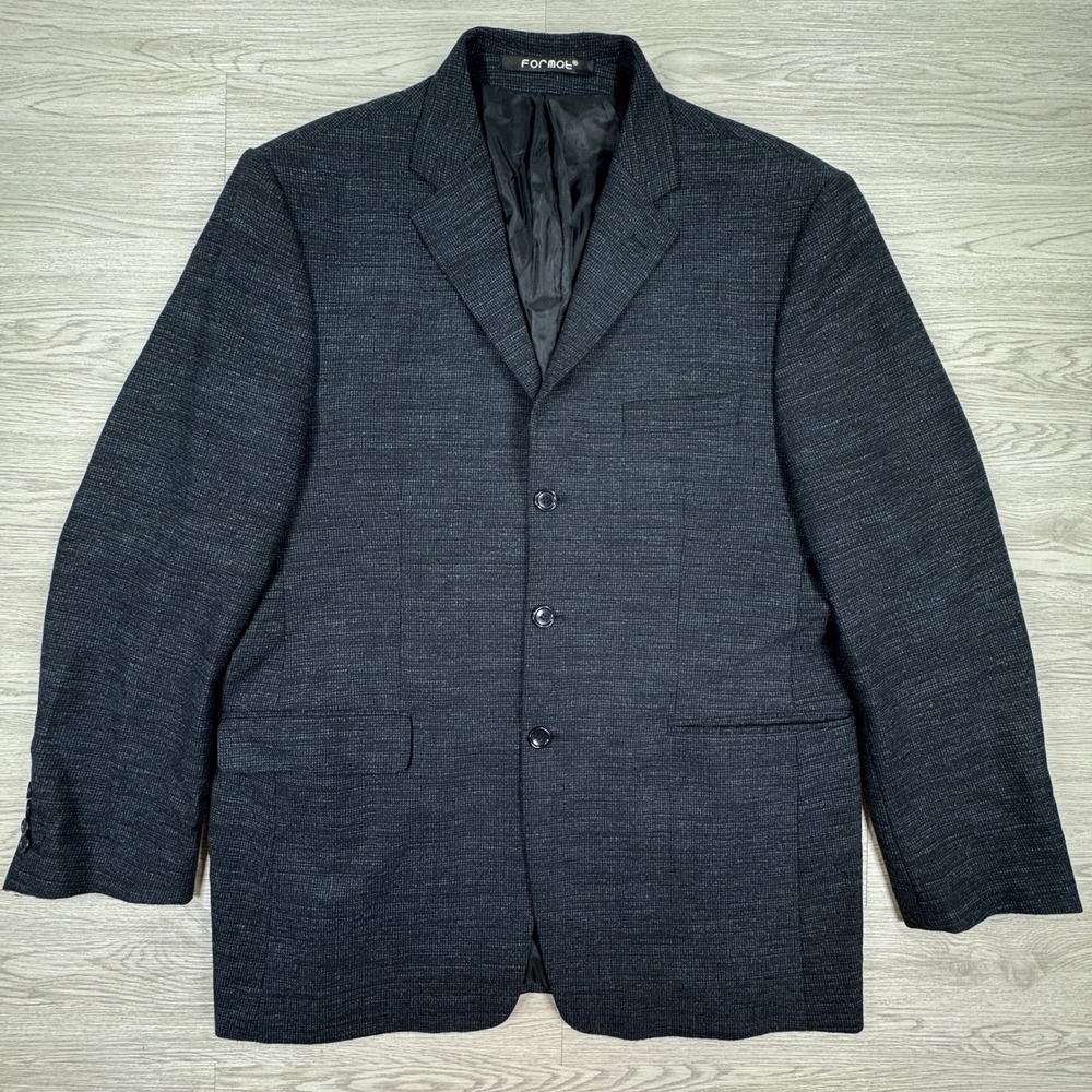 Format Mens Blazer Jacket 3 Button Wool Blend Charcoal Gray Size 60 Textured